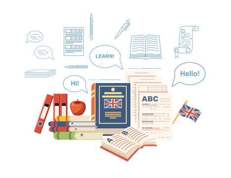 English language courses online education concept or translation service vector illustration on white background