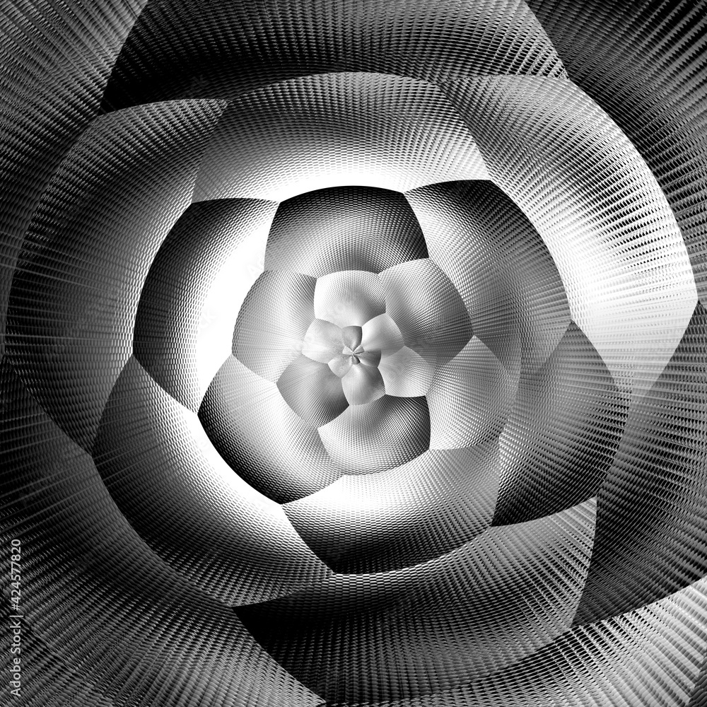 Poster monochrome hexagonal mosaic futuristic designs and patterns on a black and white background