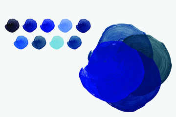 Watercolor palette brush stroke trend colors in blue tints splash paint acrylic paint 