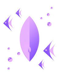 Abstract surfboard vector graphic design clipart with scalar fish