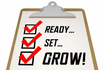 Ready Set Grow Checklist Steps to Achieve Goals Success Growth 3d Illustration