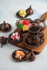 Vertical close up photo of traditional Turkish tea table