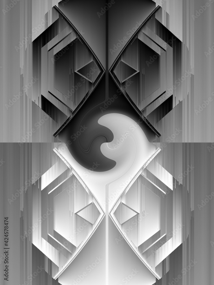 Poster monochrome hexagonal mosaic futuristic designs and patterns on a black and white background