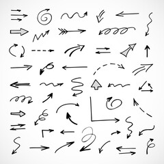 Vector set of hand-drawn arrows, elements for presentation