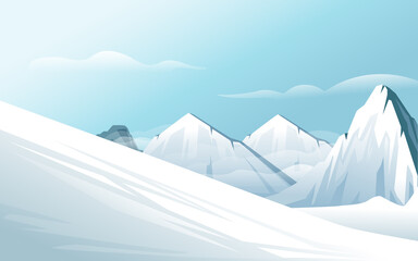 Horizontal winter mountain landscape with clear sky mountains covered snow vector illustration