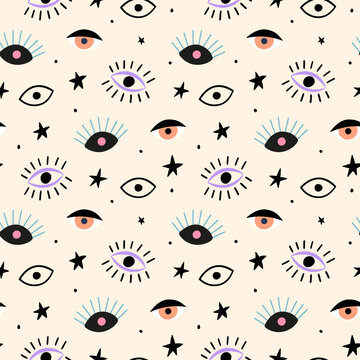 Hand drawn eyes seamless pattern