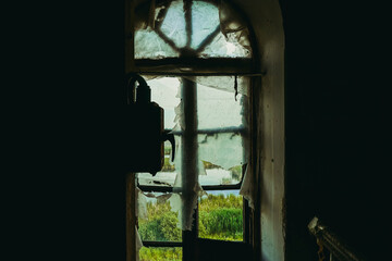 Window. Old broken windows in an old house.