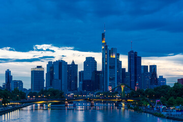 Fototapeta na wymiar FRANKFURT, GERMANY, 25 JULY 2020: Cityscape image of Frankfurt am Main during sunset.