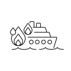Water and Air pollution linear icon. Fire on the ship. Environmental diseases factor, industrial contamination idea thin line illustration. Urban chemical polution. Vector isolated outline drawing.