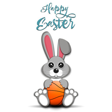 Happy Easter. Easter Rabbit with basketball ball