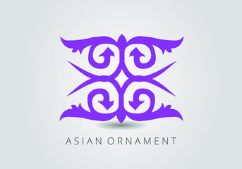 Elcetric purple ornate linear ornaments in Kazakh traditional style. Asian floral design. Abstract Asian elements of the national pattern of the ancient nomads of the Kyrgyz, Mongols, Kazakhs, Tatars.