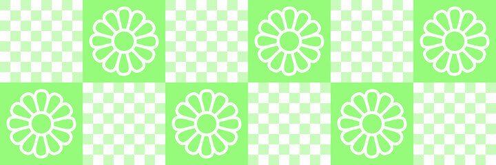 Seamless pattern. Flowers. Checkers ornament. Background. Template for fabric or wrapping. Modern textile. Green. White. Wallpapers. Fabric design.