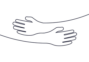 Embrace icon, arms hugging vector illustration, hands hug linear vector logo template. Care, love and charity symbol, hand drawn vector illustration.