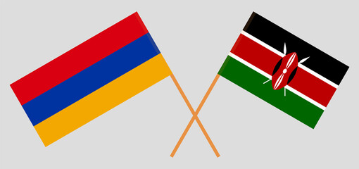 Crossed flags of Armenia and Kenya. Official colors. Correct proportion