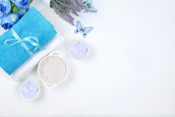 Spa and wellness composition with aromatic water, lavender, towels, aromatherapy and skincare, lifestyle concept, invitation and advertising card, selective focus