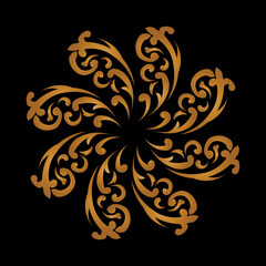 Mandala. Design polar of swirl gold on black. Design print for illustration, texture, wallpaper, background. 