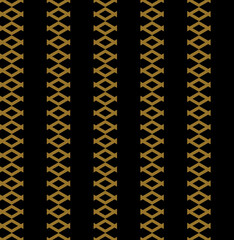 Seamless of vertical rhombus pattern. Design zipper lines gold on black. Design print for illustration, texture, wallpaper, background. 