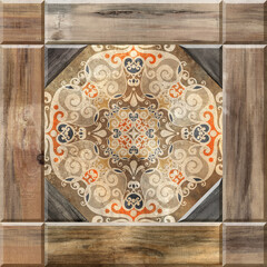 Digital tiles design. Abstract damask patchwork pattern Vintage tiles design