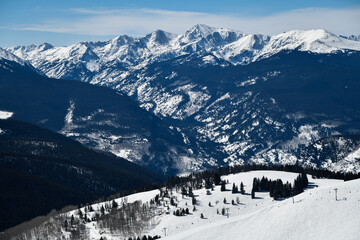Vail ski resort in winter time with snow in the Colorado Rocky Mountains