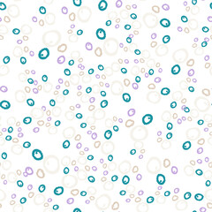 Fototapeta na wymiar Hand-drawn floral background. Vector seamless pattern in doodle style. Pink, beige, green circles on a white background.