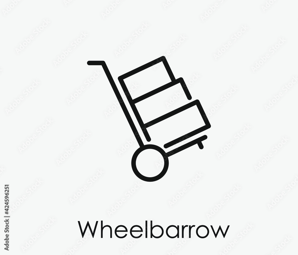 Poster wheelbarrow vector icon. editable stroke. linear style sign for use on web design and mobile apps, l