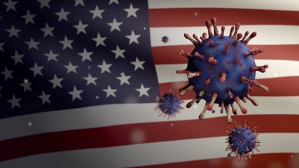 3D illustration American flag with Coronavirus outbreak. Covid 19 virus USA