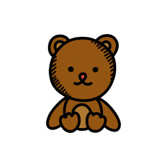 teddy bear doodle icon, vector color line illustration