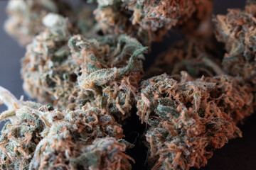 Cannabis Buds closeup. Weed Drug Flower macro view