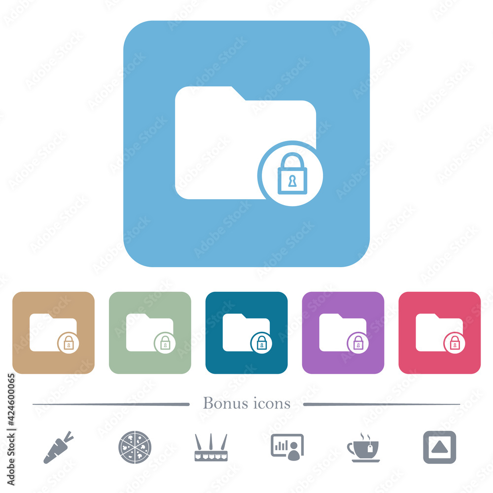 Poster lock directory flat icons on color rounded square backgrounds