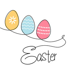 Happy Easter eggs banner in black scribble style hand drawn with thin line, divider shape. Isolated on white background. Vector illustration