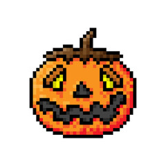 Obraz premium Pixel halloween pumpkin icon. Front view. Vector simple flat graphic illustration. The isolated object on a white background. Isolate.