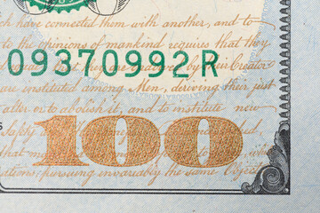 One Hundred Dollar Banknote. Closeup of 100 USD bill. American Money. USA Currency, Cash Money as Background