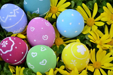 easter eggs on grass