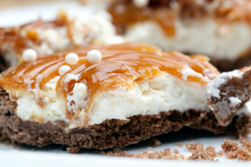 tartlet with milk cheese filling and lots of salted caramel with nuts