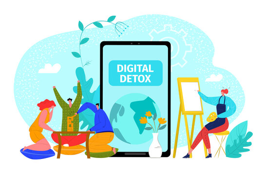 Digital detox, communication offline without device concept, vector illustration. Exit huge smartphone technology, internet user disconnect