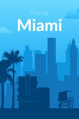 Miami, USA famous city scape view background.