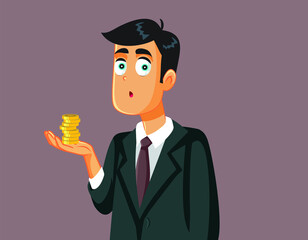 Male Employee Holding a Few Coins