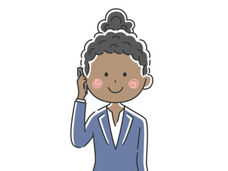 電話をする黒人ビジネスウーマンのイラスト