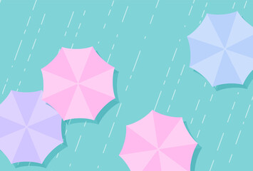 vector background with umbrellas in the rain for banners, cards, flyers, social media wallpapers, etc.
