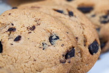 delicious wheat flour cookies and chocolate drops inside