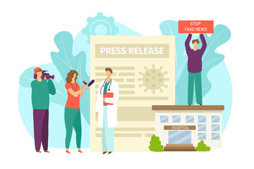 Medical news about coronovirus, quarantine, vector illustration. Global virus, flu, disease flat information for people character protection.