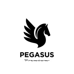 Obraz premium Pegasus Fly Horse, Black Horse, Design Inspiration Vector logo