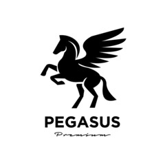 Obraz premium Pegasus Fly Horse, Black Horse, Design Inspiration Vector logo