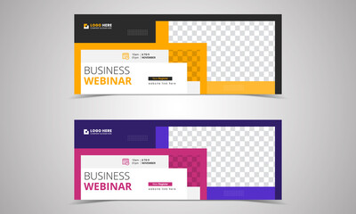 Business webinar conference social media cover web banner Vector, webinar invites style web Banner templates. Header Banner Live Business webinar promotion and Online Education other online Event 
