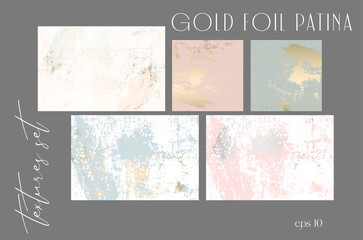 chic gold foil patina worn marble texture set abstract torn paper or wall backgrounds 