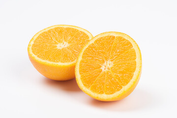 orange slice, half cut orange on white background.