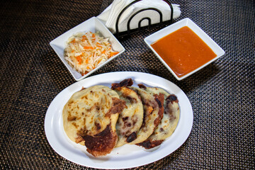 Pupusas with cheese and beens Salvadorean food