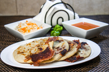 Traditional pupusas with cheese and beens Salvadorean food