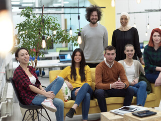 Business team portrait at modern startup open space coworking office