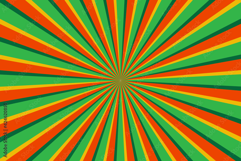 Poster red green red rays in retro style. glare texture. holiday vector background. vector spotlight. stock